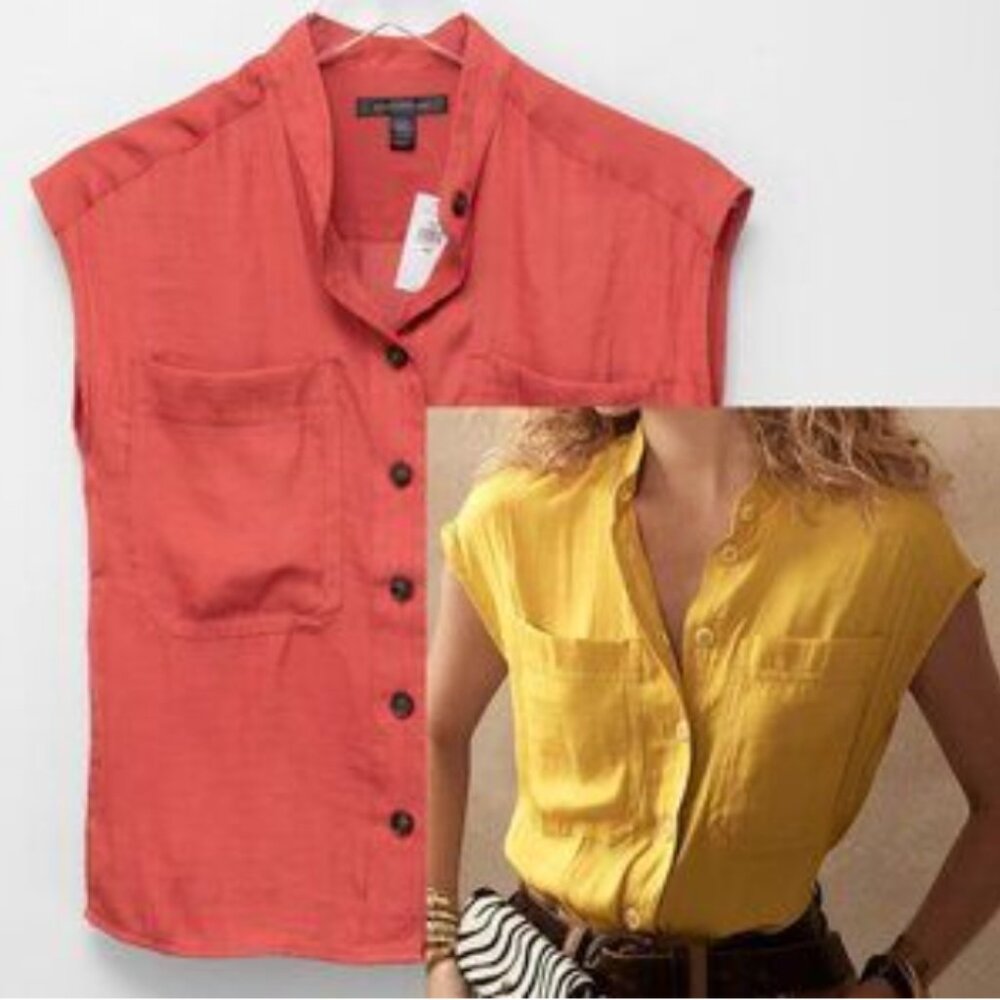 Banana Republic Women's Rust Silky Short Sleeve Blouse Size Small